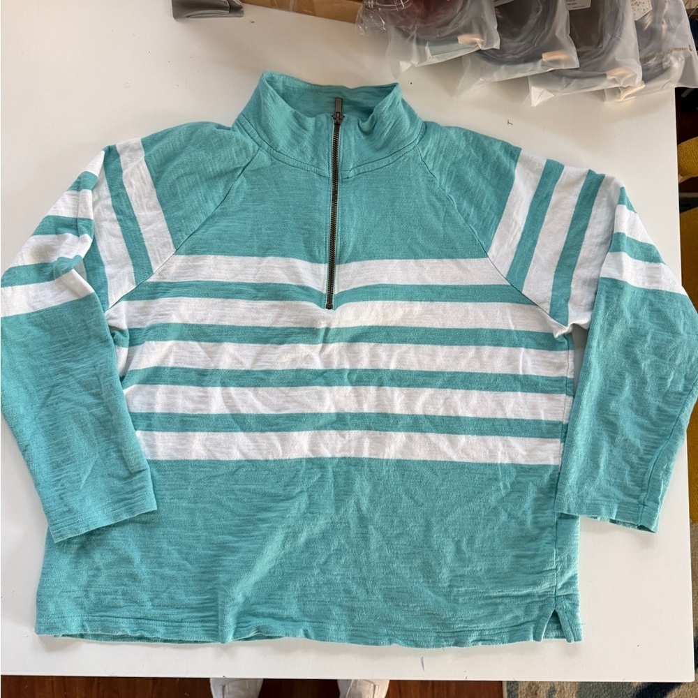 Lands' End Teal and White Striped quarter zip Pullover - Beachy Vibes - Picture 2 of 5